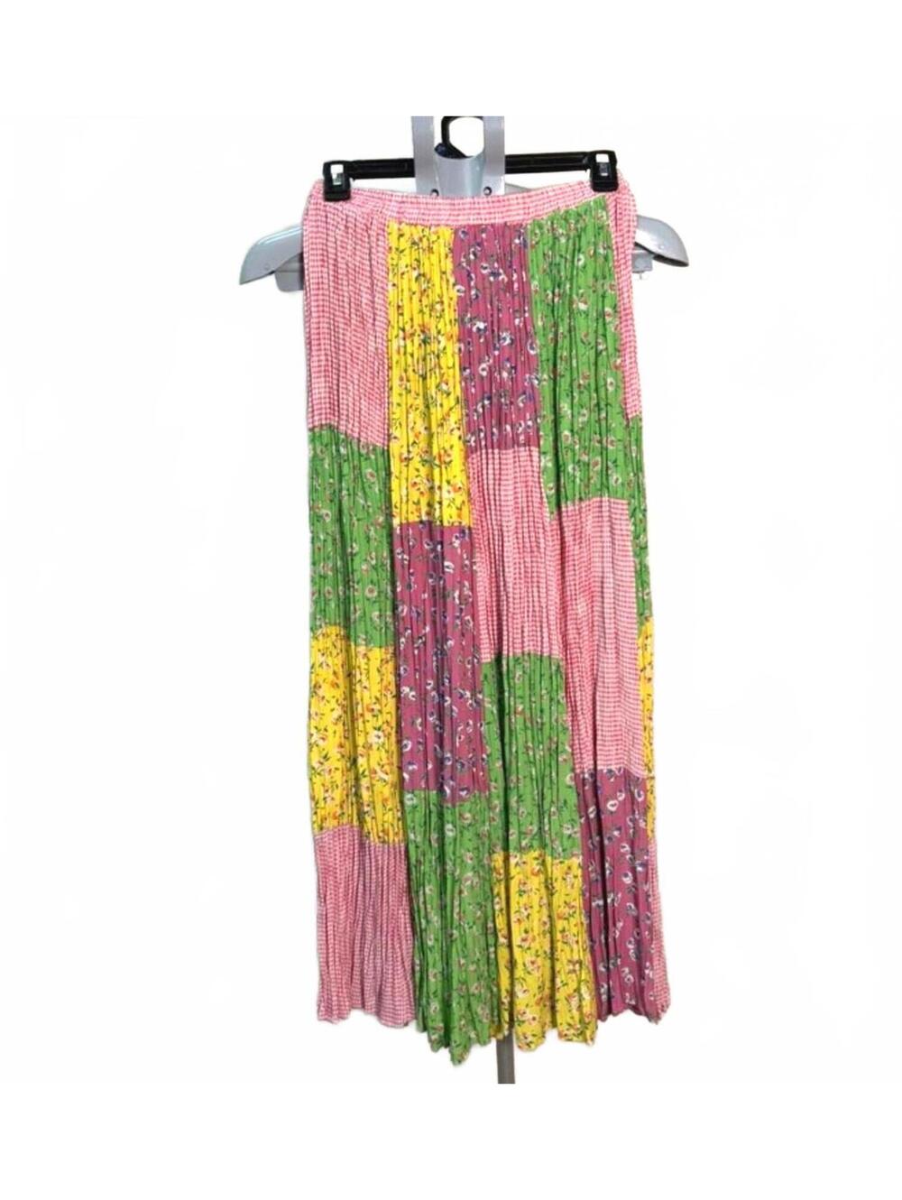 F.L. Malik VTG Colorful Patchwork Crepe Maxi Skirt Sm Floral Boho Cottage NWOT